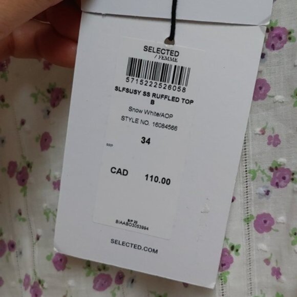 ANTHROPOLOGIE Selected Femme White ruffled peasant short sleeves top flower - Picture 12 of 15